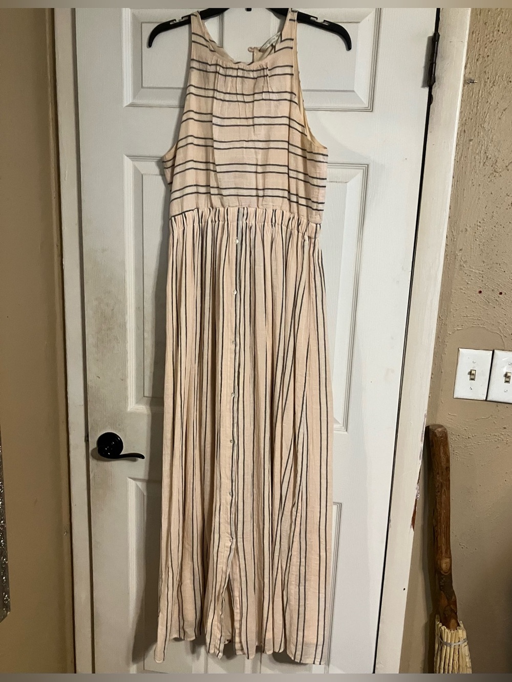 LC Lauren Conrad Cream Striped Halter Maxi Dress Medium Boho Cottagecore